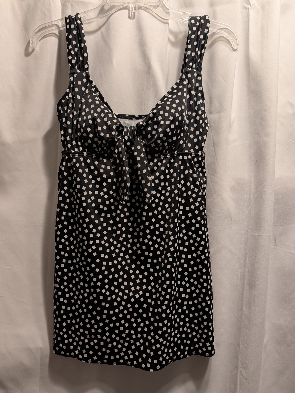 Croft & Barrow Black and White Polka Square Tie-Front One Piece Bathing Suit.